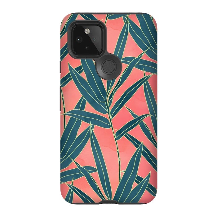 Pixel 5 StrongFit Modern coral and blue foliage design  by InovArts