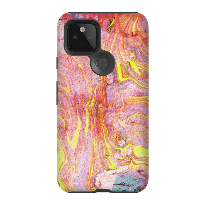 Pixel 5 StrongFit Colorful pink yellow painted marble by Oana 