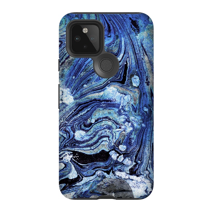 Pixel 5 StrongFit Abstract blue painted marble art by Oana 