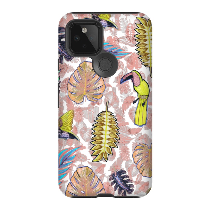 Pixel 5 StrongFit Playful parrots and leaves tropical sketch by Oana 