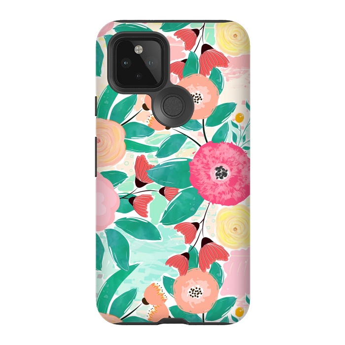 Pixel 5 StrongFit Modern brush paint abstract floral paint by InovArts