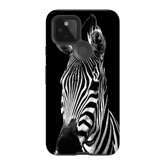 Pixel 5 StrongFit Black and White Zebra Black Background by Alemi