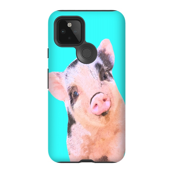 Pixel 5 StrongFit Little Pig Turquoise Background by Alemi