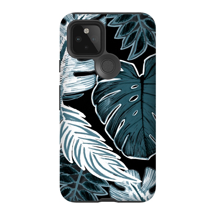 Pixel 5 StrongFit Green white tropical leaves hand sketch by Oana 