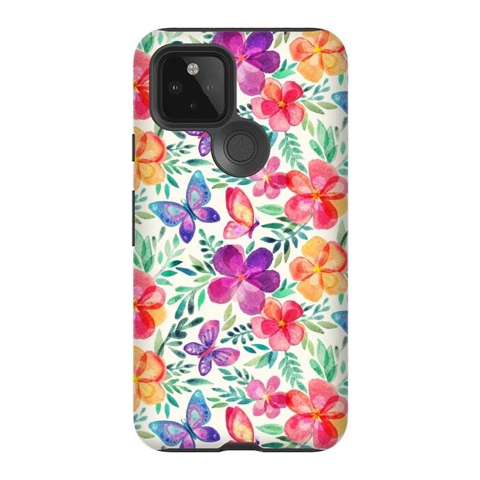Pixel 5 StrongFit Summer Blooms & Butterflies on Cream by Micklyn Le Feuvre