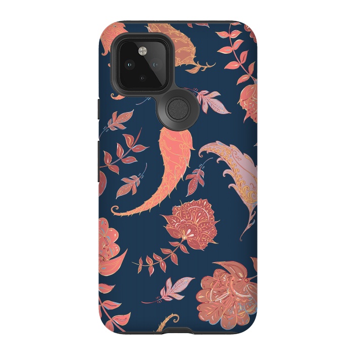 Pixel 5 StrongFit Paradise Pattern - Coral & Blue by Lotti Brown