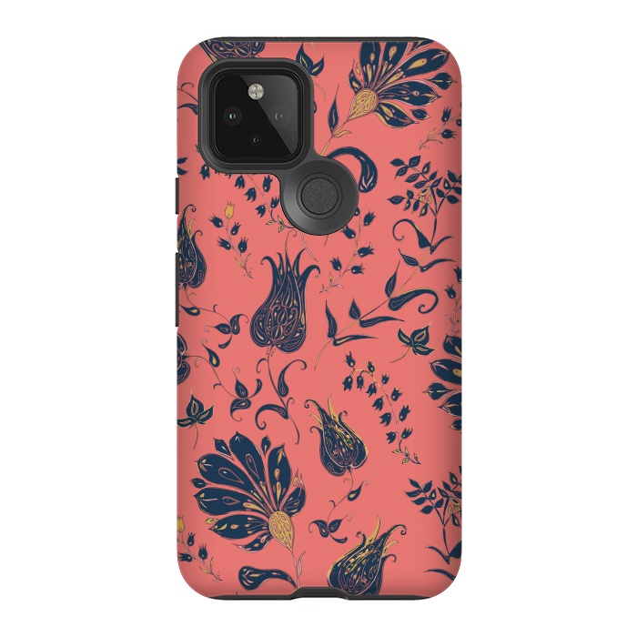 Pixel 5 StrongFit Paradise Florals - Coral & Blue by Lotti Brown