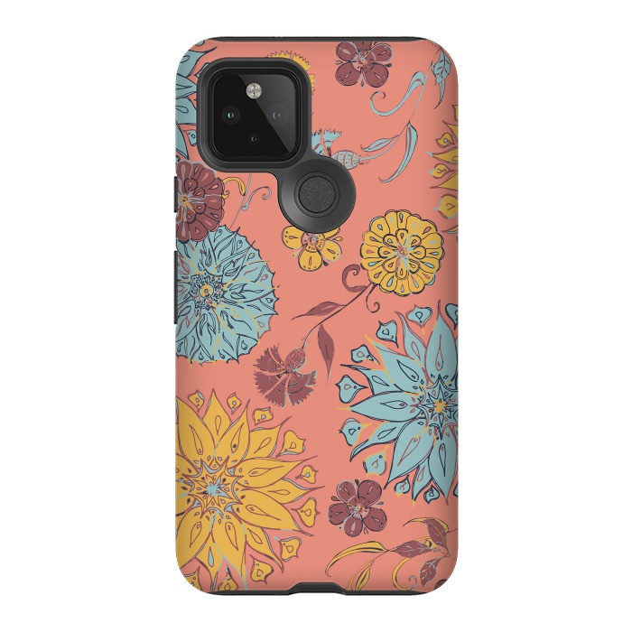 Pixel 5 StrongFit Multi-Floral - Coral, Yellow & Blue by Lotti Brown