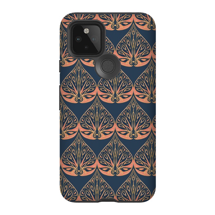 Pixel 5 StrongFit Art Deco - Blue & Coral by Lotti Brown