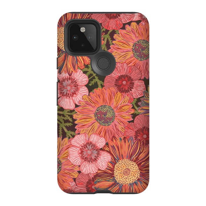 Pixel 5 StrongFit Retro Pink Daisies by Lotti Brown
