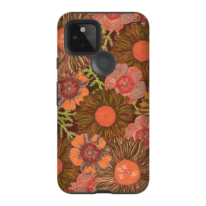 Pixel 5 StrongFit Retro Dark Daisies by Lotti Brown