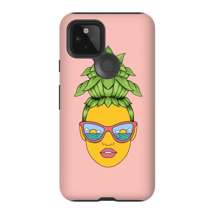 Pixel 5 StrongFit Pineapple Girl Pink by Coffee Man