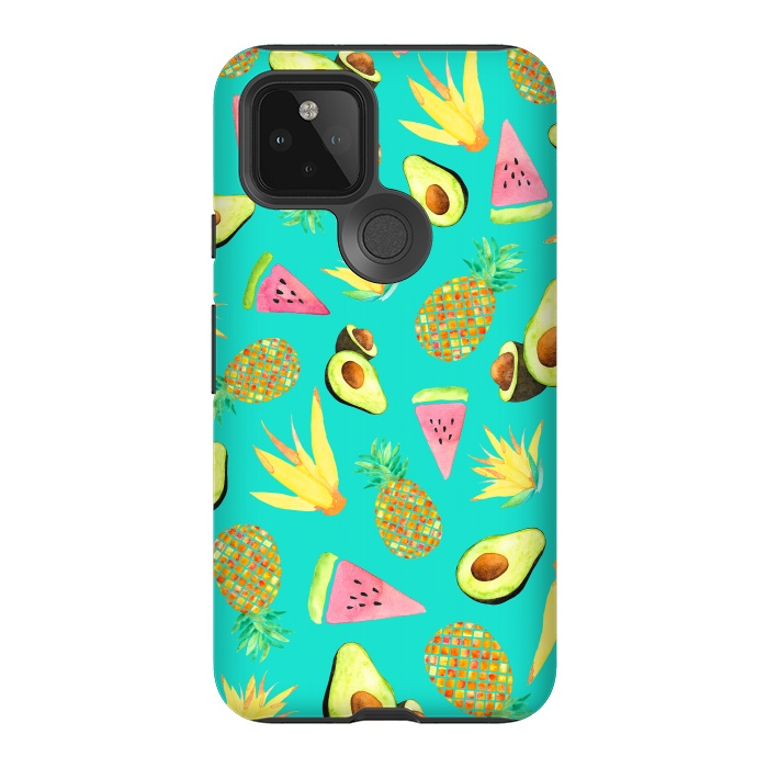 Pixel 5 StrongFit Tropical Fruit Salad Aqua  by Amaya Brydon