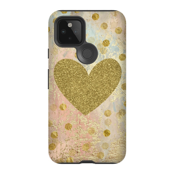 Pixel 5 StrongFit Golden Heart And Sparkles by Andrea Haase
