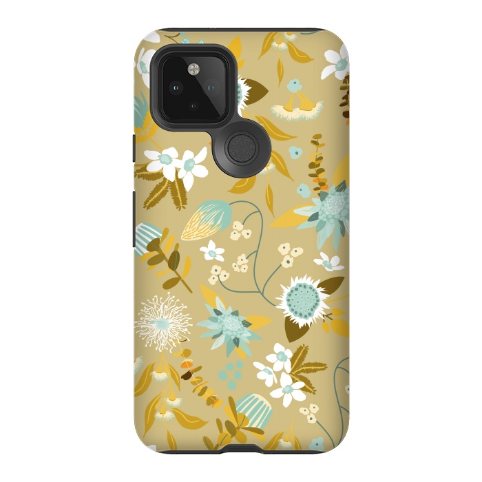 Pixel 5 StrongFit Stylized Australian Florals in Blue and Cream by Paula Ohreen