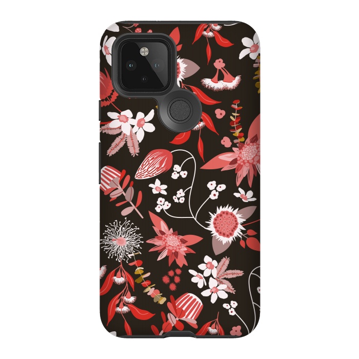 Pixel 5 StrongFit Stylized Australian Florals in Brown and Pink by Paula Ohreen