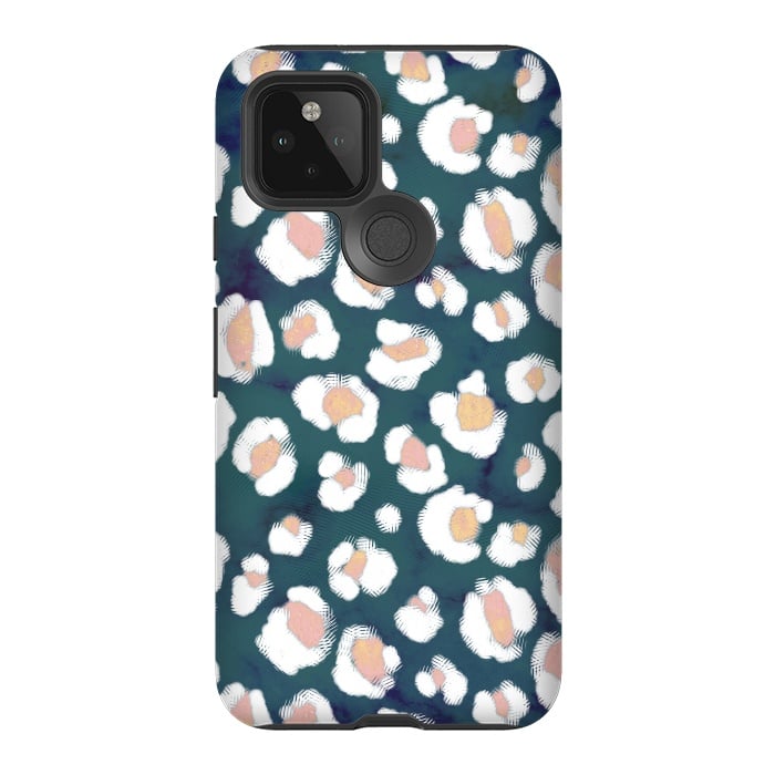 Pixel 5 StrongFit Rose gold white brushed leopard print by Oana 
