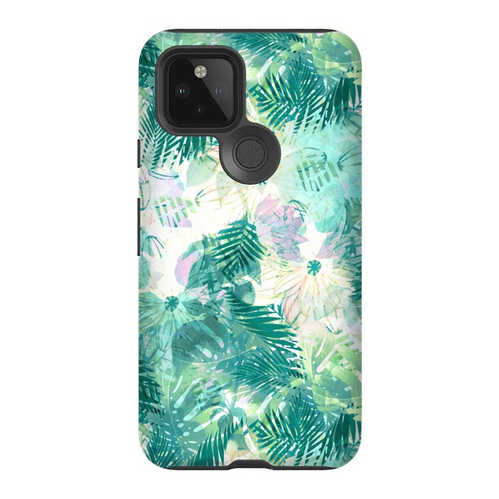 Pixel 5 StrongFit Watercolor tropical leaves and flower petals by Oana 