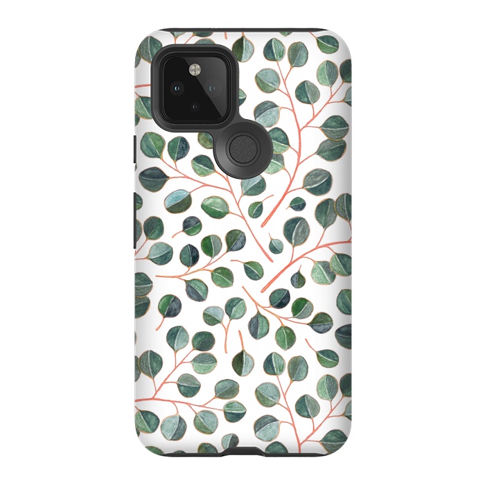 Pixel 5 StrongFit Simple Silver Dollar Eucalyptus Leaves on White by Micklyn Le Feuvre
