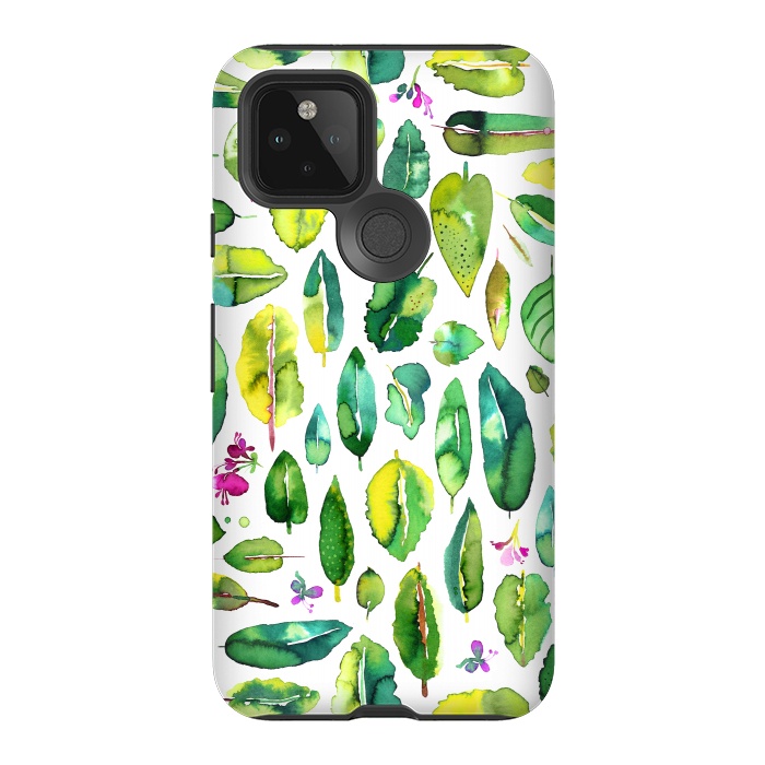 Pixel 5 StrongFit Botanical Green Leaves by Ninola Design