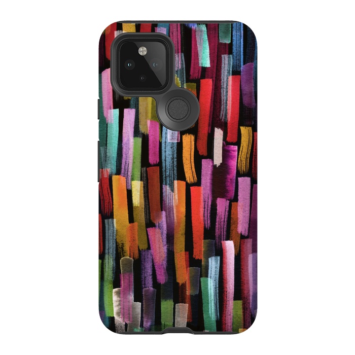 Pixel 5 StrongFit Colorful Brushstrokes Black by Ninola Design