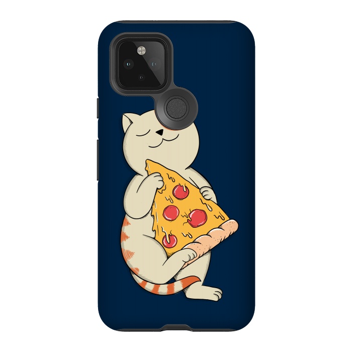 Pixel 5 StrongFit Cat and Pizza Blue by Coffee Man