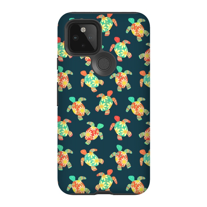 Pixel 5 StrongFit Cute Flower Child Hippy Turtles on Dark by Micklyn Le Feuvre