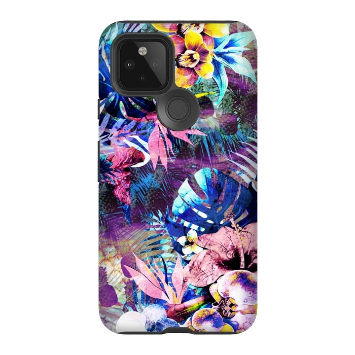 Pixel 5 StrongFit Colorful psychedelic tropical flowers and leaves by Oana 