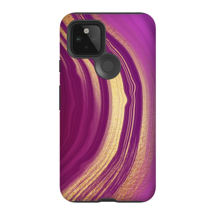 Pixel 5 StrongFit Magenta Pink Marble and gold gemstone  by  Utart