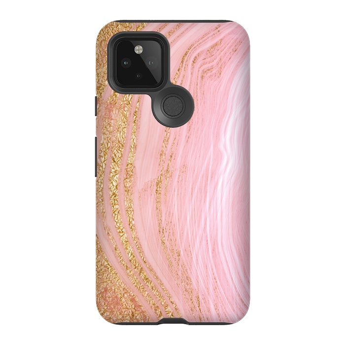 Pixel 5 StrongFit Light Pink Mermaid Marble with Faux Gold Glitter Rain by  Utart