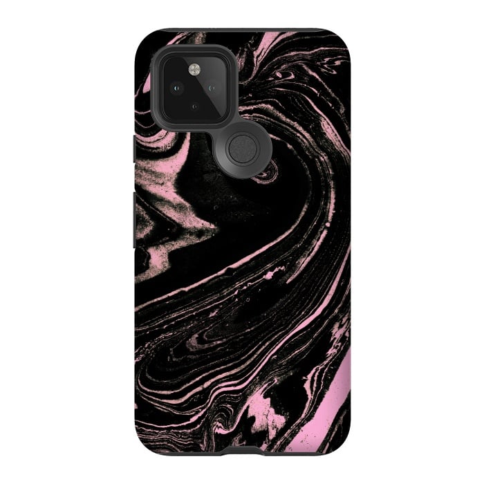 Pixel 5 StrongFit Dark marble with neon pink spiral by Oana 