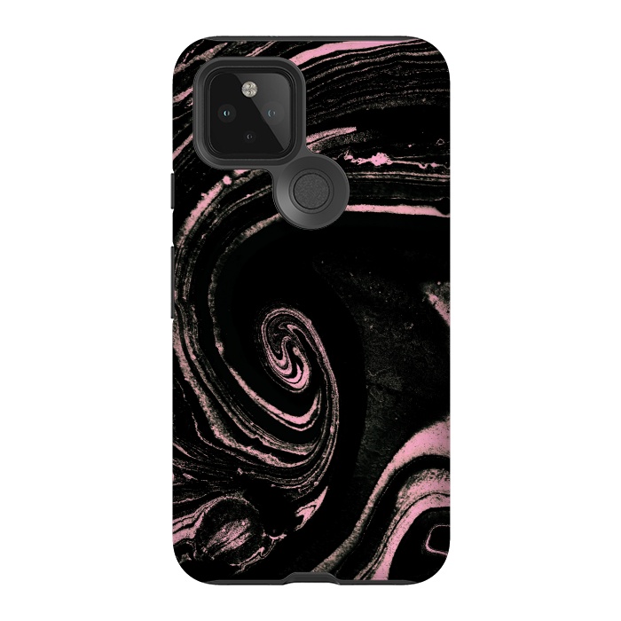 Pixel 5 StrongFit Minimal black pink marble spiral by Oana 