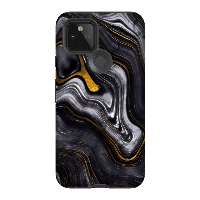 Pixel 5 StrongFit Trend Black White and Faux Gold Malachite Agate  by  Utart
