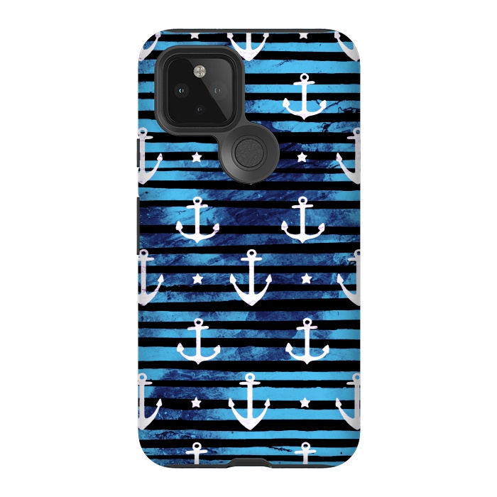 Pixel 5 StrongFit Nautical anchors and stripes pattern by Oana 
