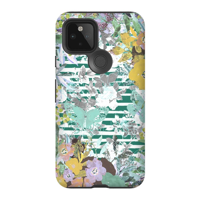 Pixel 5 StrongFit watercolor painted flowers, butterflies and stripes by Oana 