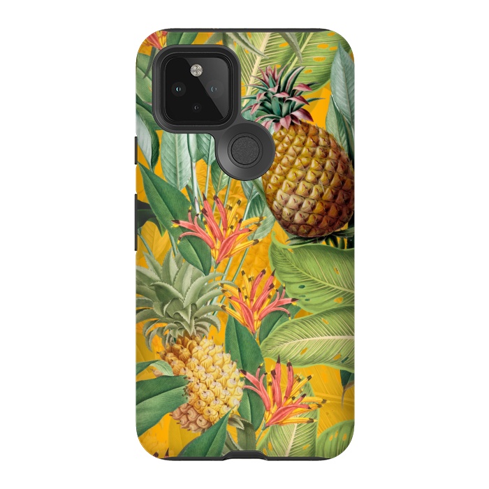 Pixel 5 StrongFit Yellow Tropical Pinapple Jungle Garden by  Utart