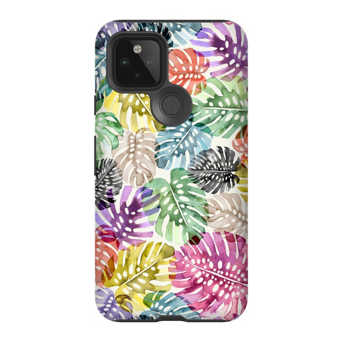 Pixel 5 StrongFit Colorful Tropical Monstera Leaves by Ninola Design
