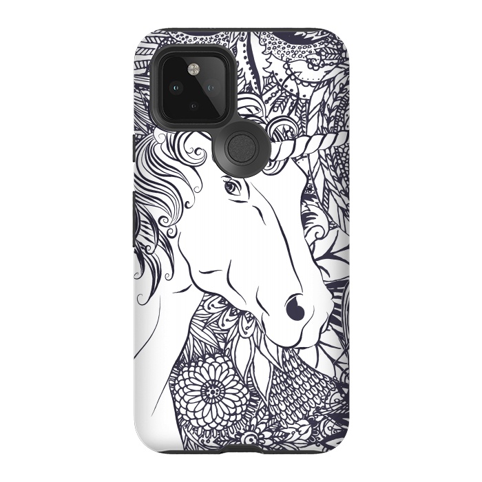 Pixel 5 StrongFit Whimsy unicorn and floral mandala design by InovArts