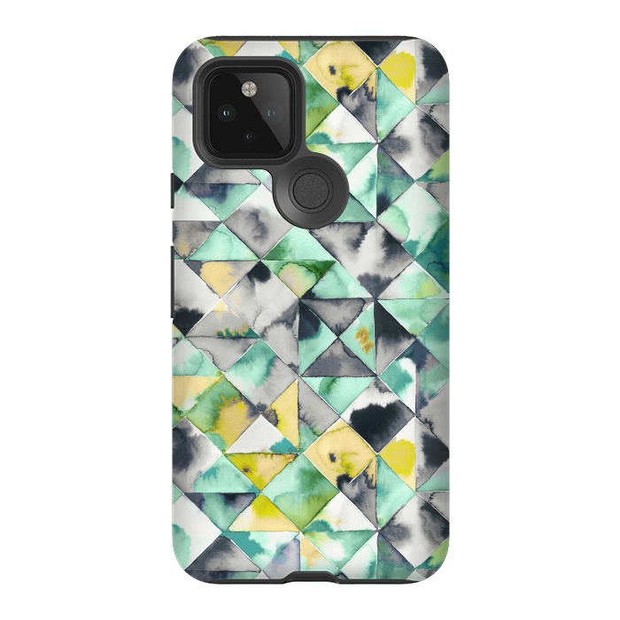Pixel 5 StrongFit Watercolor Triangles Geometry Lime by Ninola Design