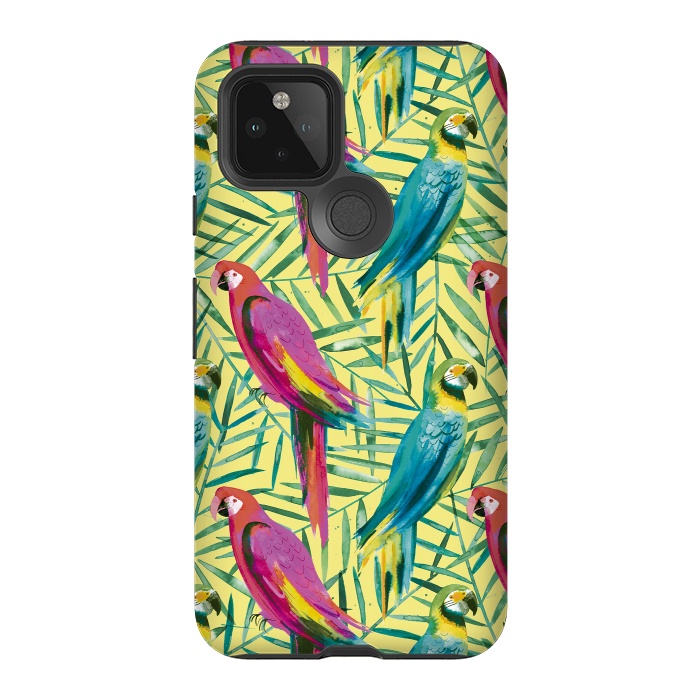 Pixel 5 StrongFit Tropical Parrots and Palms by Ninola Design