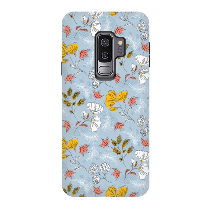 Galaxy S9 plus StrongFit cute blue floral pattern by MALLIKA