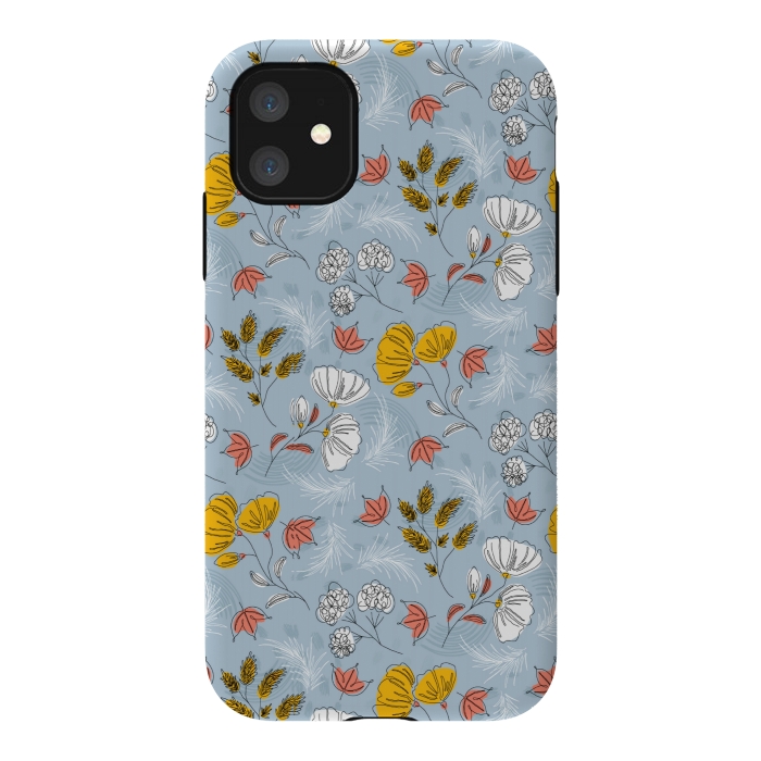 iPhone 11 StrongFit cute blue floral pattern by MALLIKA