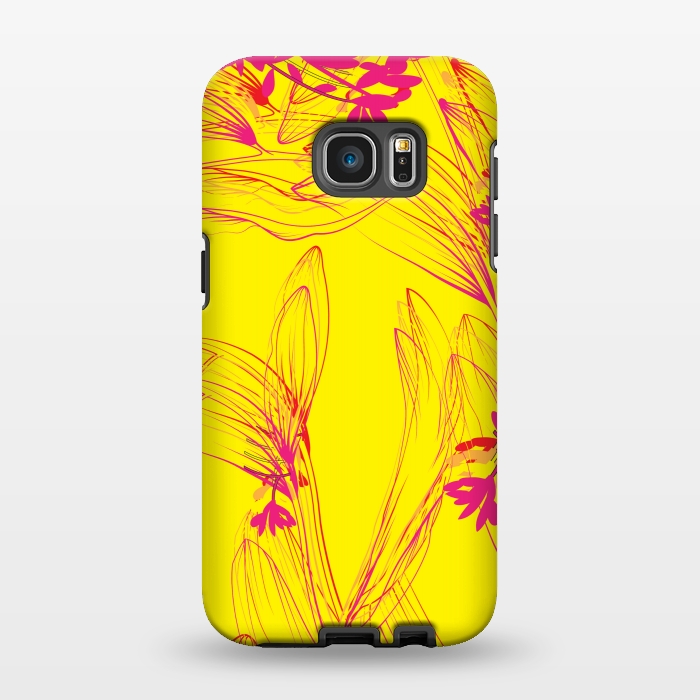 Galaxy S7 EDGE StrongFit abstract pink yellow florals by MALLIKA