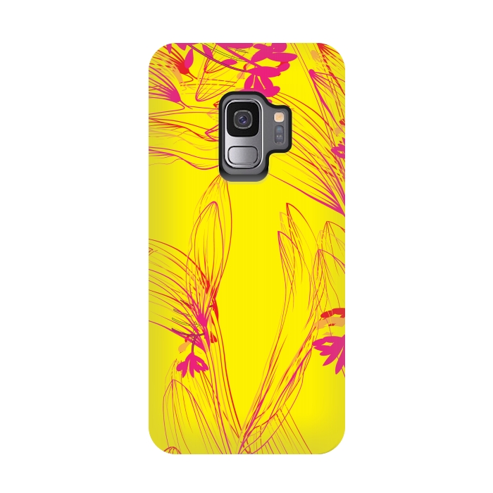 Galaxy S9 StrongFit abstract pink yellow florals by MALLIKA