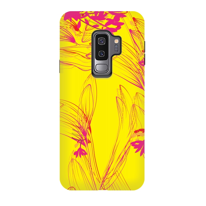 Galaxy S9 plus StrongFit abstract pink yellow florals by MALLIKA
