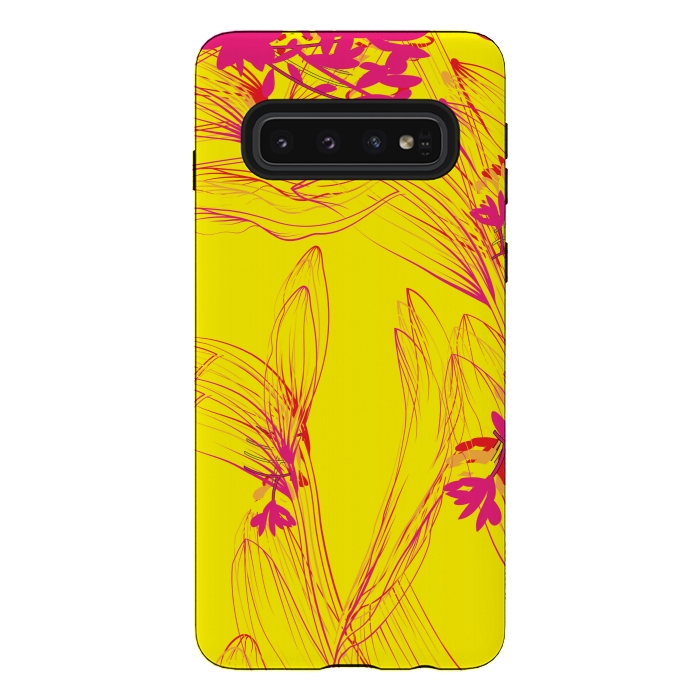 Galaxy S10 StrongFit abstract pink yellow florals by MALLIKA