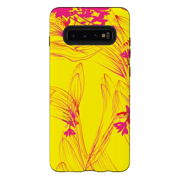 Galaxy S10 plus StrongFit abstract pink yellow florals by MALLIKA