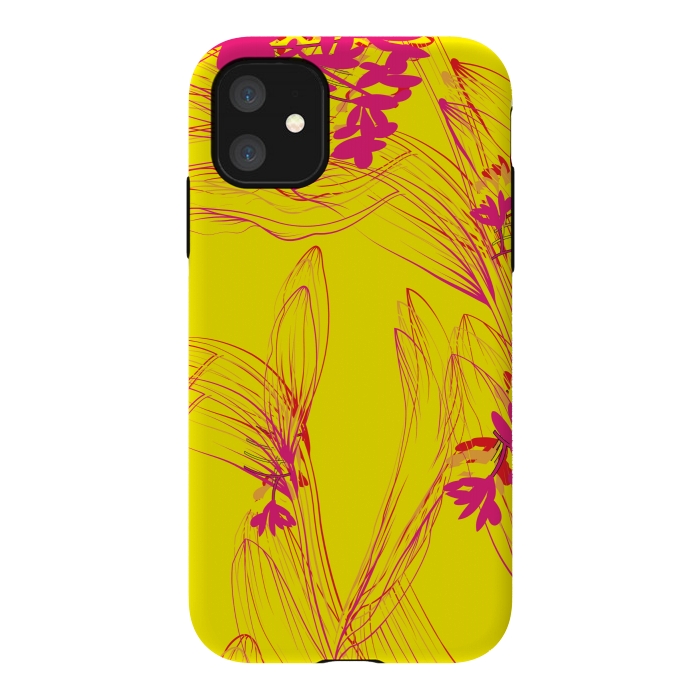 iPhone 11 StrongFit abstract pink yellow florals by MALLIKA