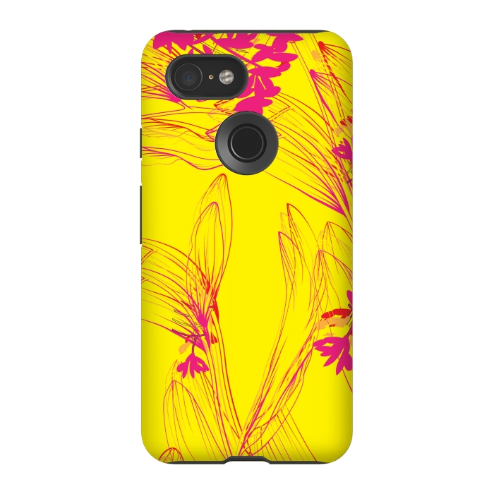 Pixel 3 StrongFit abstract pink yellow florals by MALLIKA