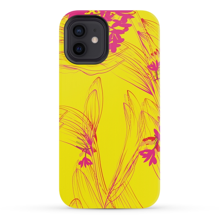 iPhone 12 mini StrongFit abstract pink yellow florals by MALLIKA